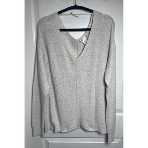 Kaisely XL Knit Sweater V-Neck Soft Stretch Pullover Beige Gray Cozycore Comfort